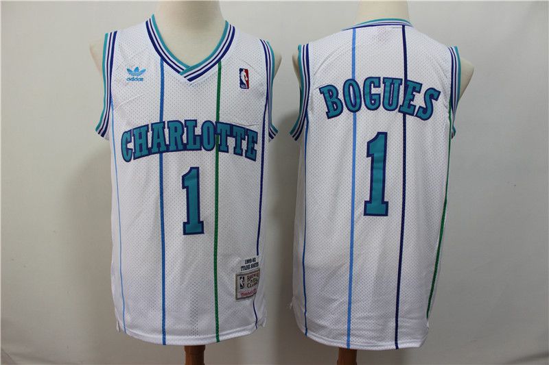 Men Charlotte Hornets #1 Bogues White Throwback Adidas NBA Jerseys->charlotte hornets->NBA Jersey
